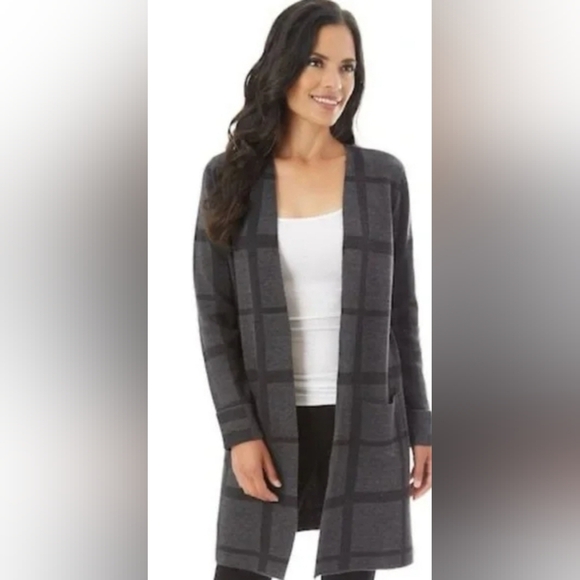 Apt. 9 Sweaters - Apt.9 Gray Plaid Open Front Cardigan Size S/M B3
